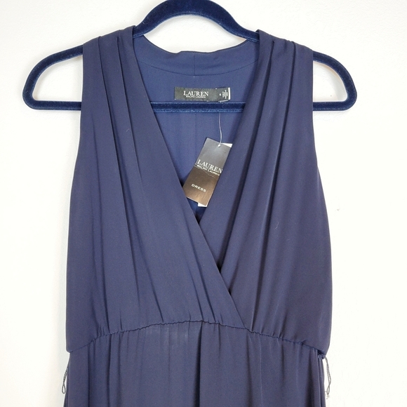 NWT Lauren Ralph Lauren Silky Georgette 154-Cocktail Dress Navy Blue Size 6 - Picture 4 of 10
